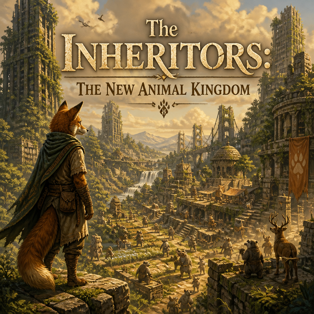 Cover art for The Inheritors: The New Animal Kingdom, a post-apocalyptic world on Voyage