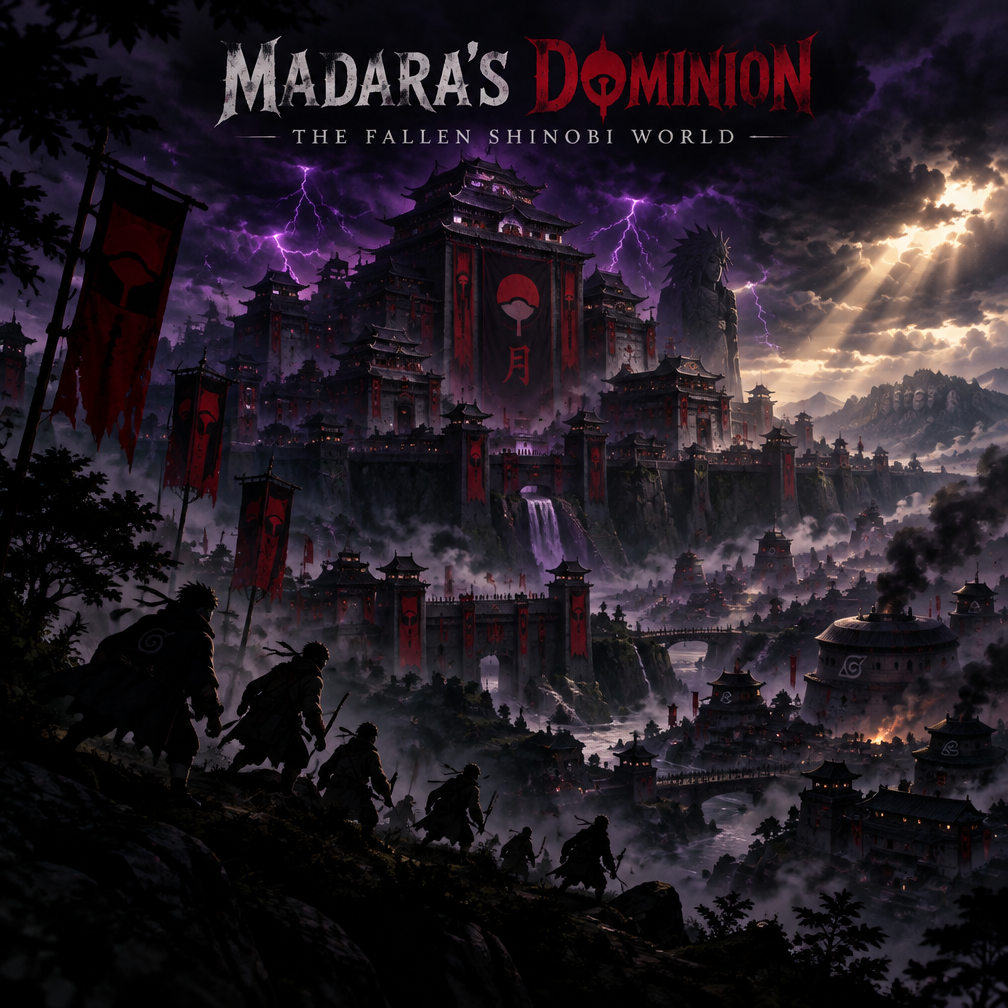 Cover art for Madara's Dominion: The Fallen Shinobi World, a grimdark world on Voyage