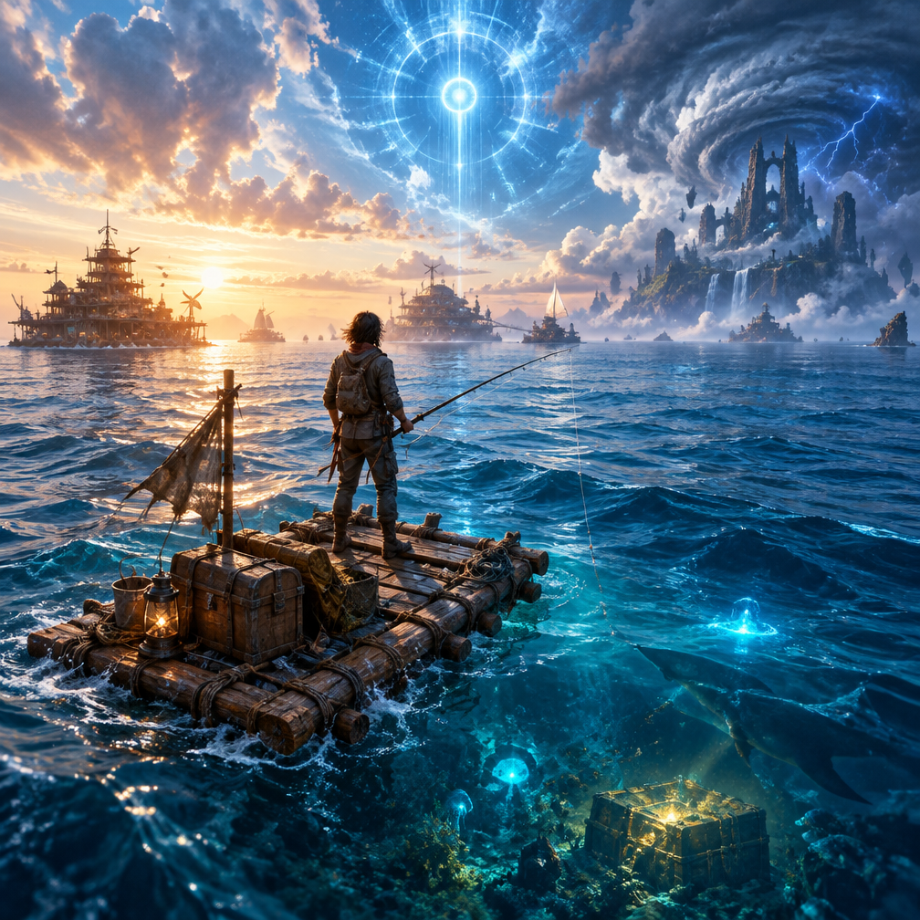 Cover art for Driftbound: The Open Sea System, a raft survival world on Voyage