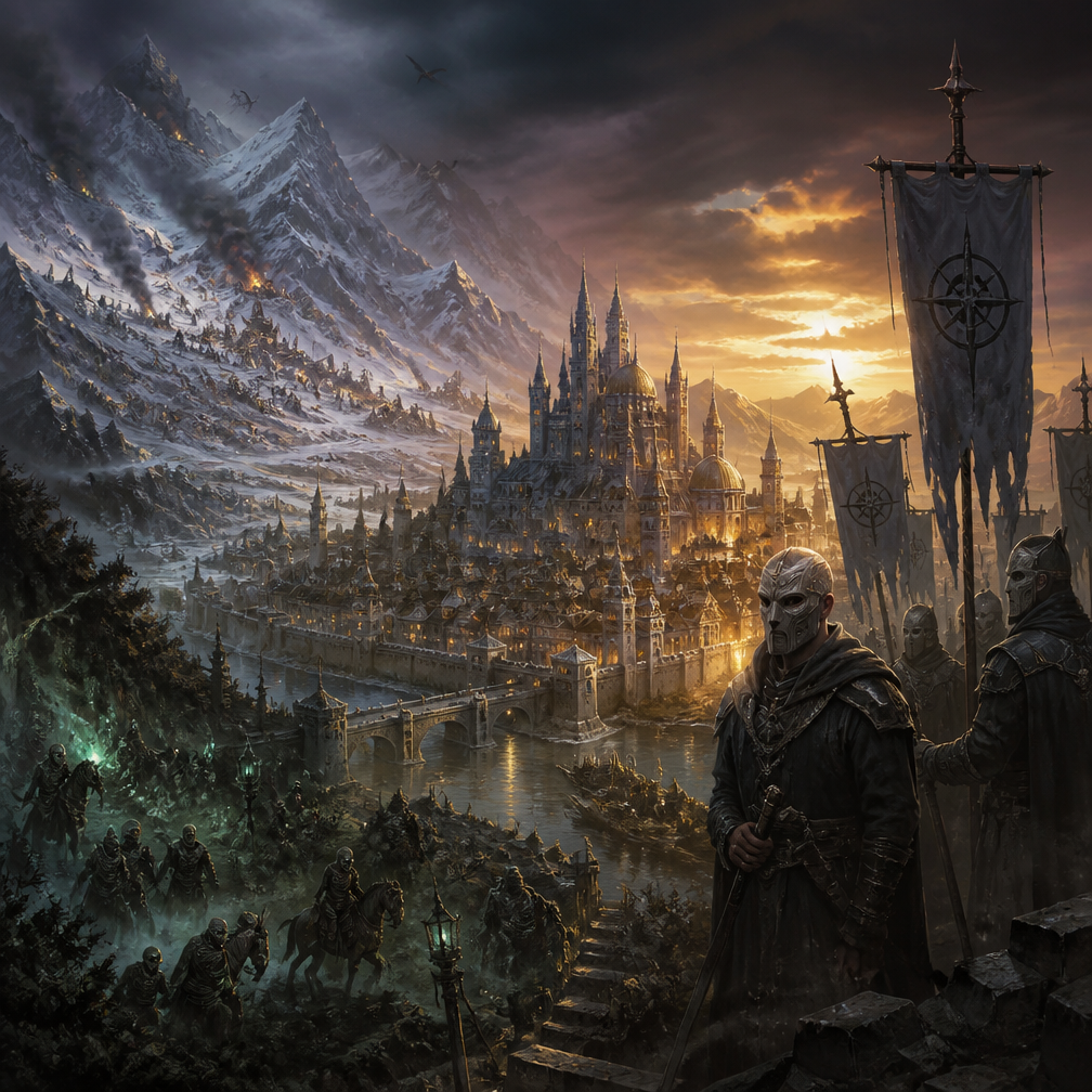 Cover art for Valedorn: Ashes at the Borders, a high fantasy world on Voyage