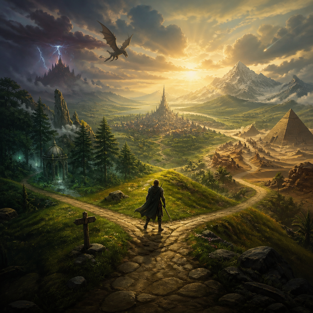Cover art for Eldoria: The Unwritten Path, a medieval fantasy world on Voyage