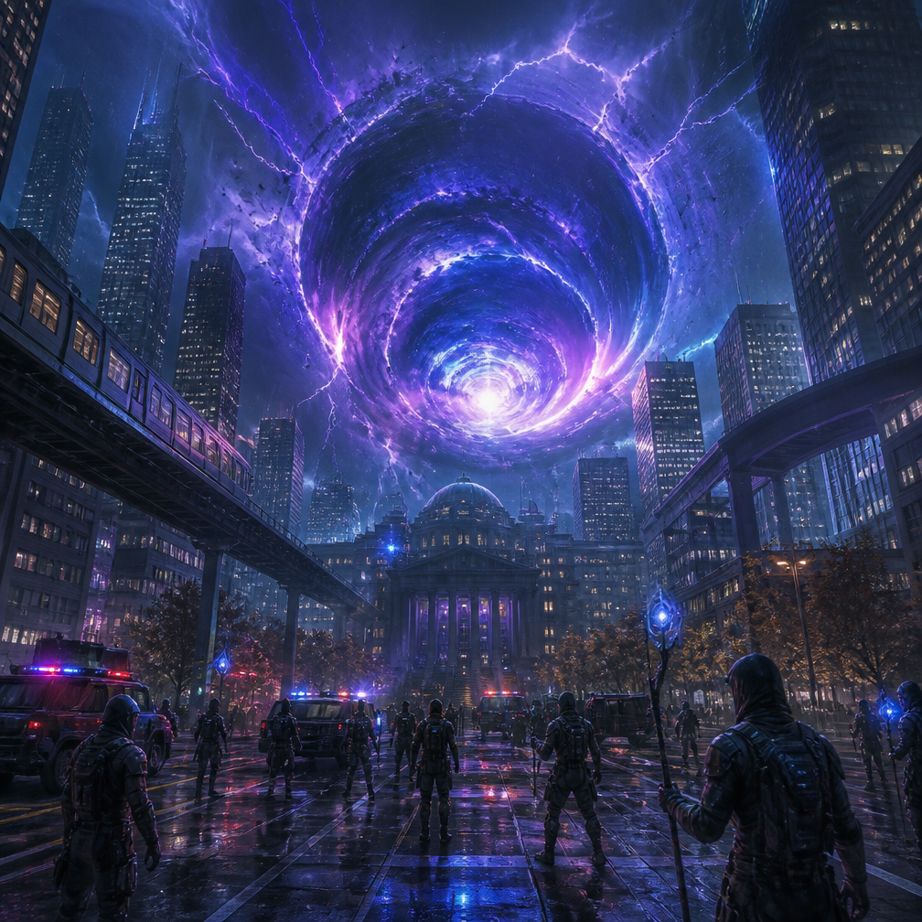 Cover art for The First Wave: Veyra City, a modern fantasy world on Voyage