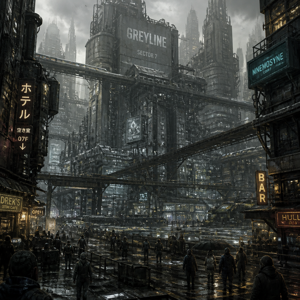 Cover art for Greyline, a cyberpunk world on Voyage