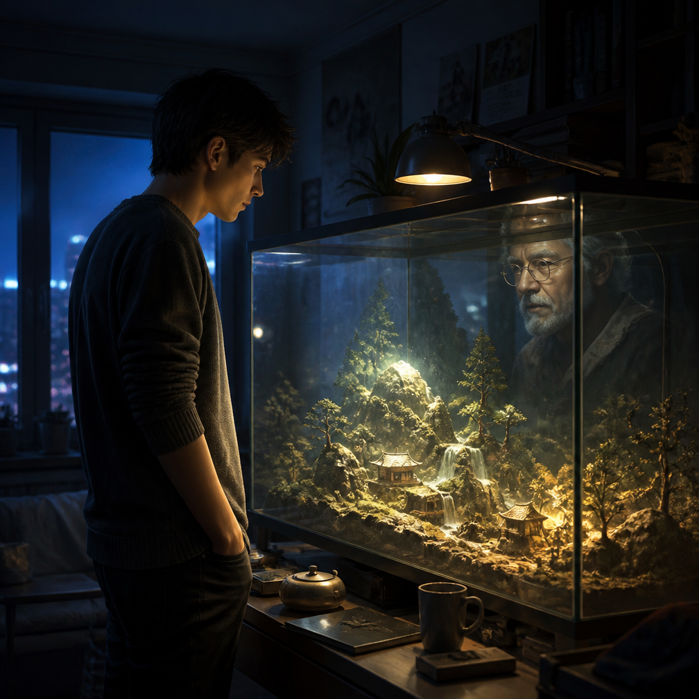Cover art for The Terrarium Beyond Heaven, a modern fantasy world on Voyage