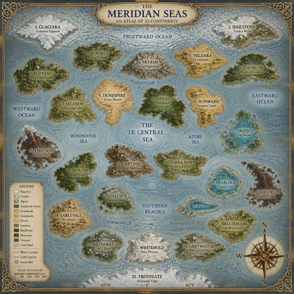 Cover art for The Meridian Seas, a geography world on Voyage