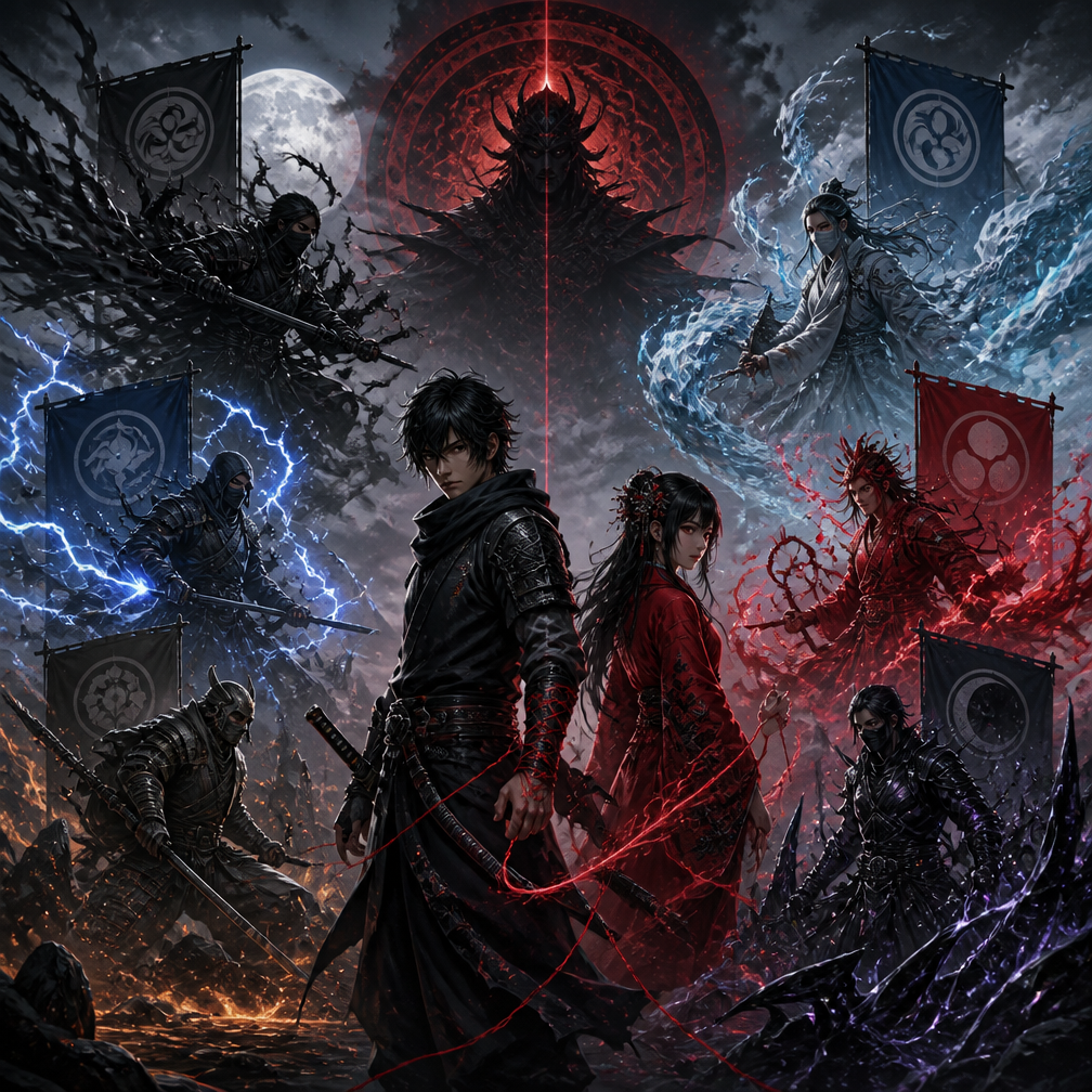 Cover art for The Five Veiled Clans, a martial arts world on Voyage