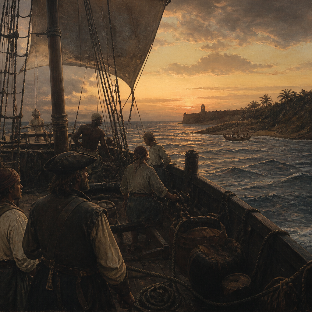 Cover art for The Black Wake, a piracy world on Voyage