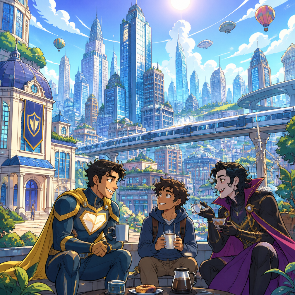 Cover art for Cape & Coffee, a modern fantasy world on Voyage