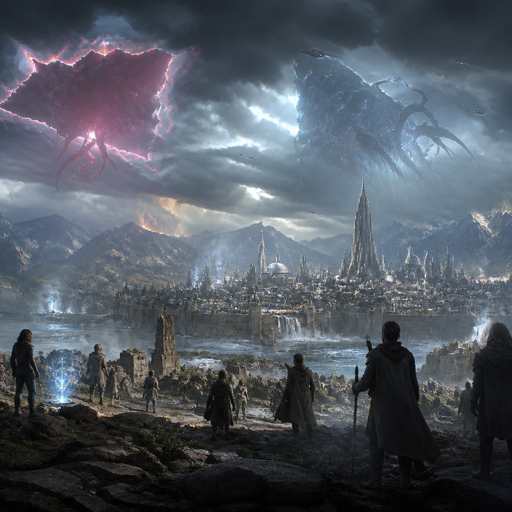 Cover art for Earth 2465: The Wounded World, a post-apocalyptic world on Voyage
