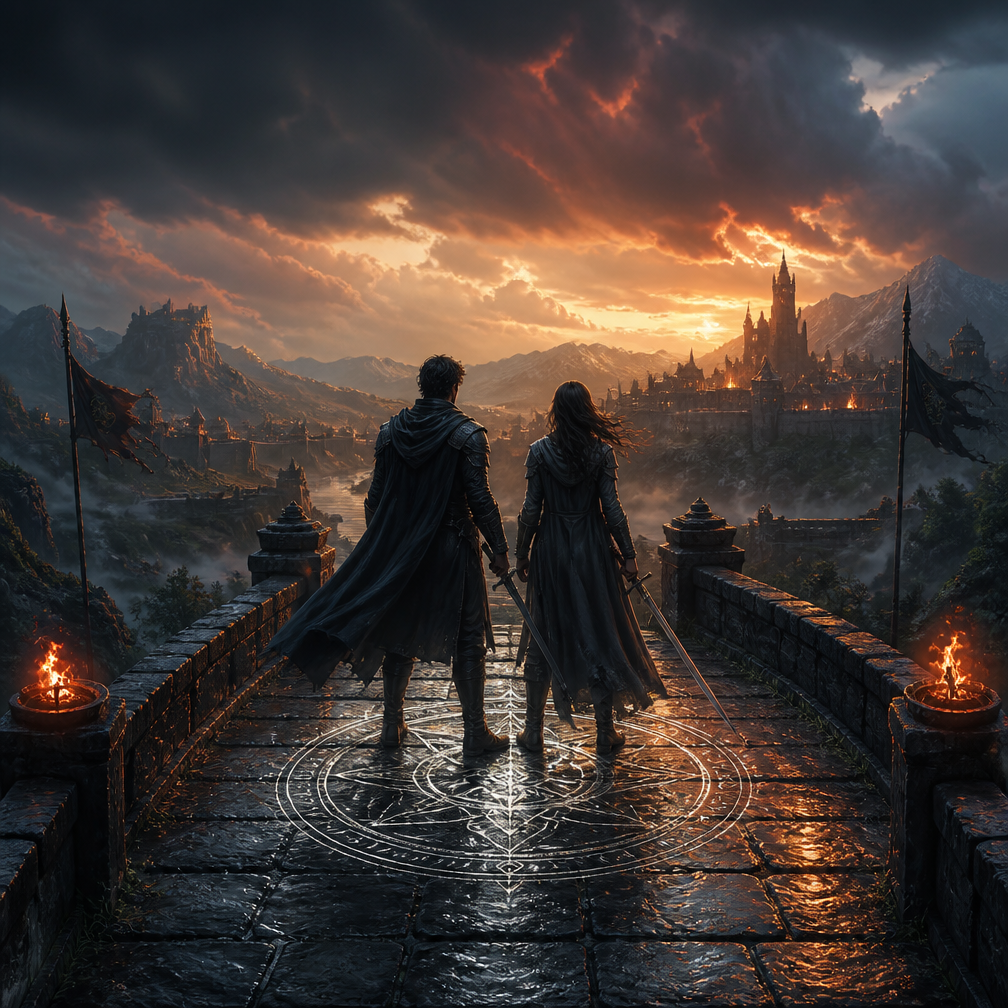 Cover art for The Oathbound Realms, a high fantasy world on Voyage