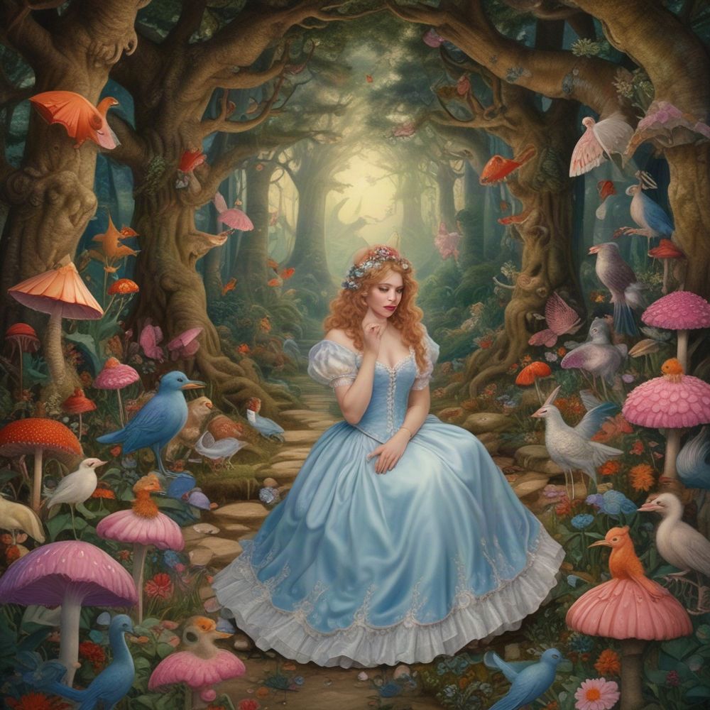 Cover art for •~• Curiosity in Wonderland •~•, a fantasy scenario on AI Dungeon