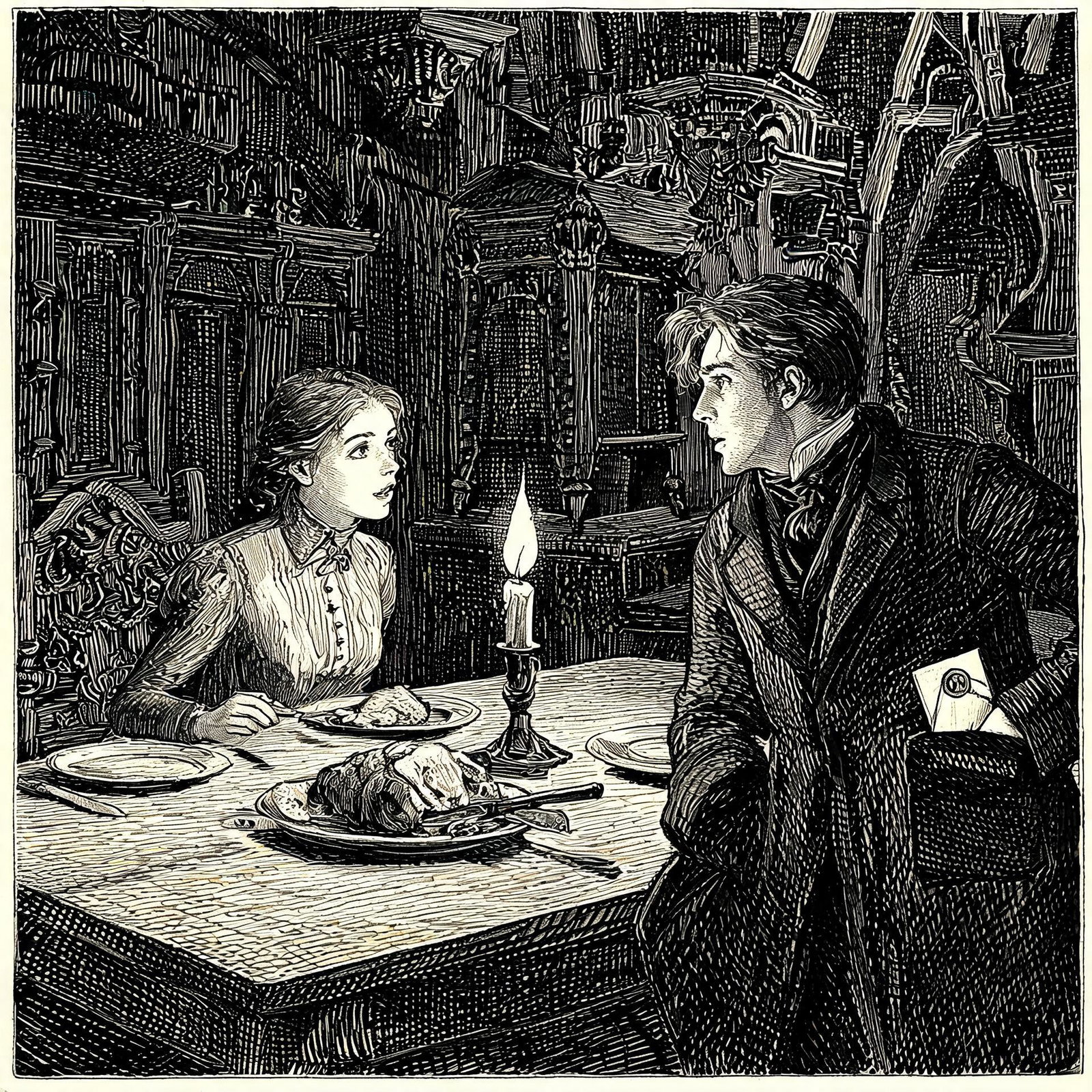 Cover art for The Borrowed Hearth, a half done 4 scenario on AI Dungeon