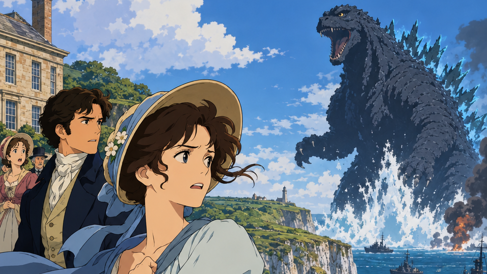 Cover art for Jane Austen' Persuasion Vs Godzilla (featuring Innerself), a jane austen scenario on AI Dungeon
