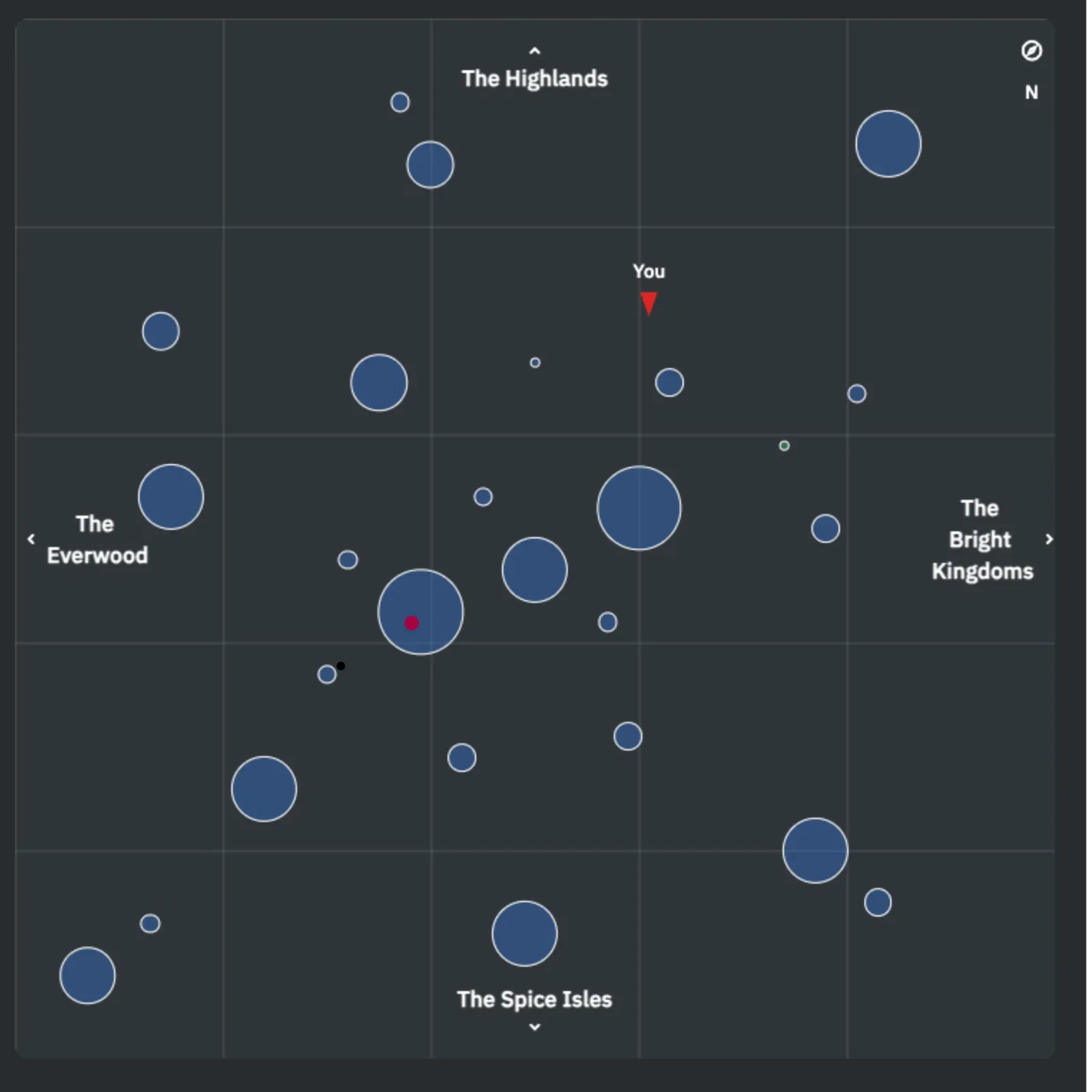 Voyage Closed Beta coordinate map showing regions, locations, and the player position