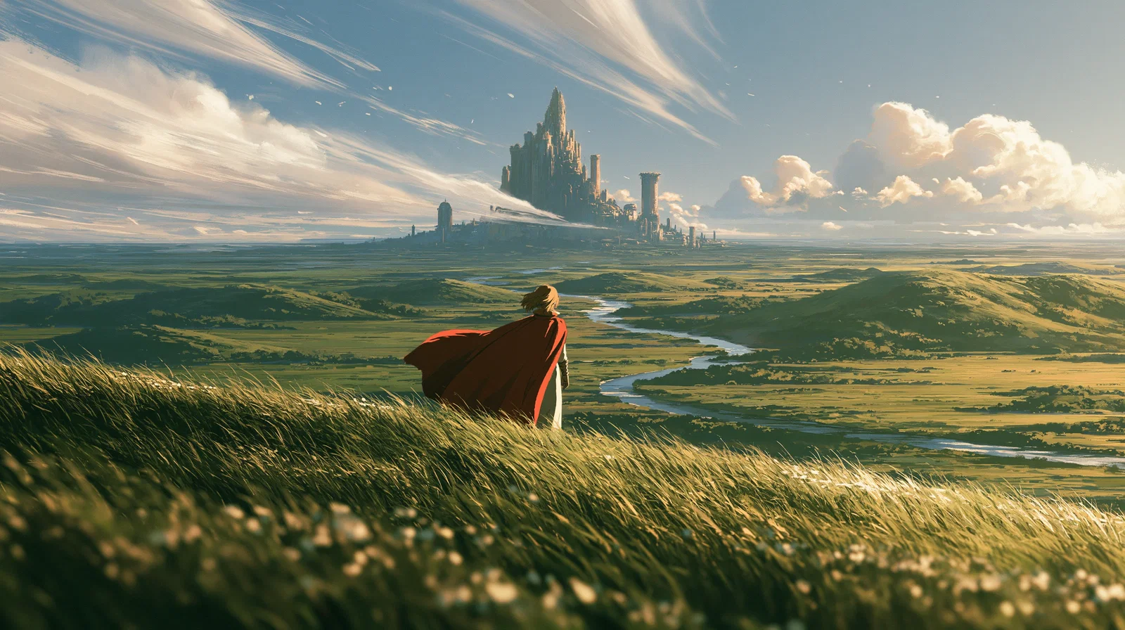 A Voyage landscape with a party looking toward distant mountains