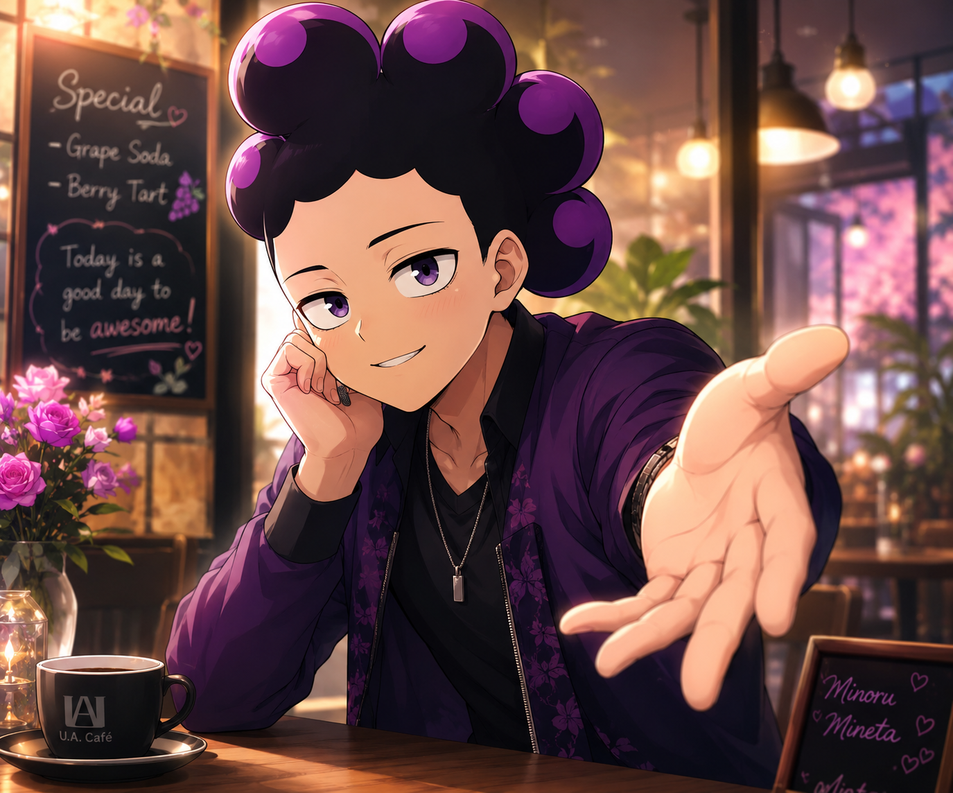 Cover art for 🍇 Unlikely Charm: The Grape Hero's Glow-Up | 3-in-1 MHA Romance 💜, a boku no hero academia scenario on AI Dungeon