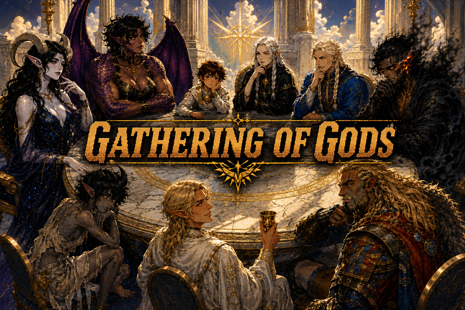 Cover art for Gathering of Gods (1.4), a magic scenario on AI Dungeon