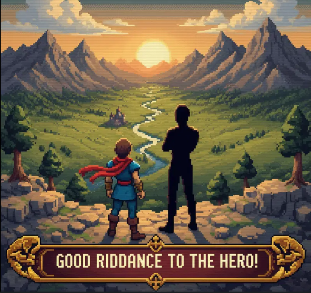 Cover art for Good Riddance to the Hero!, a fantasy scenario on AI Dungeon