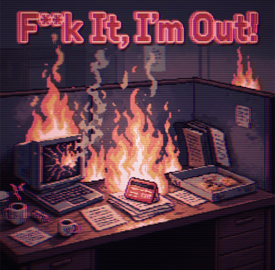 Cover art for F**k It, I'm Out! (1.1), a capitalist dystopia scenario on AI Dungeon