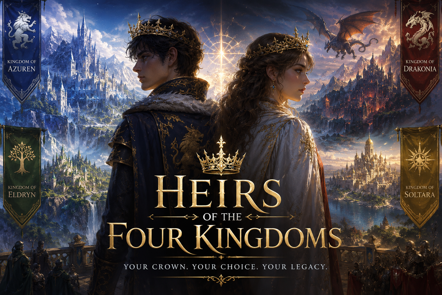 Cover art for Heirs of the Four Kingdoms, a drama scenario on AI Dungeon