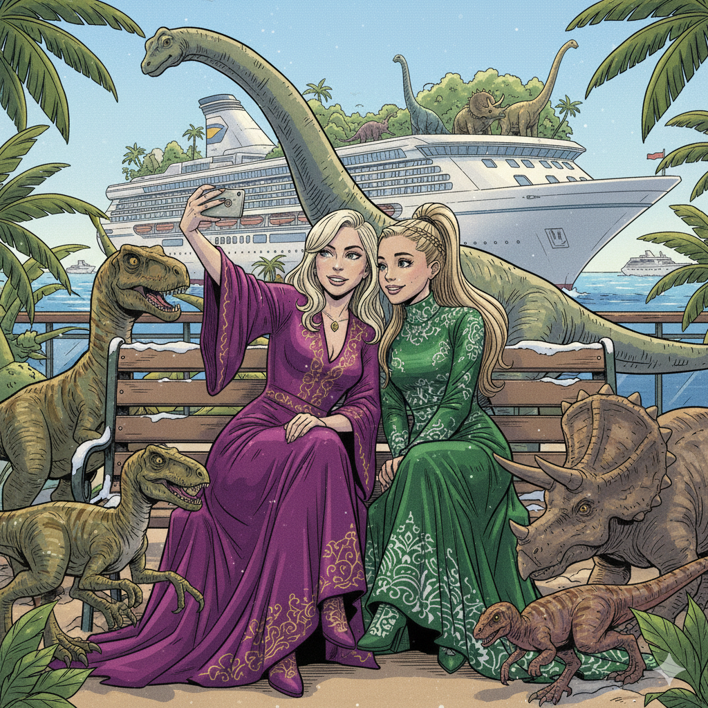 Cover art for The Eterna Cruise Goes Jurassic!, a cruise scenario on AI Dungeon