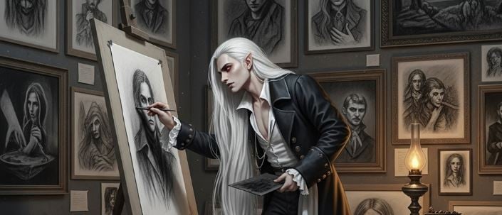 Cover art for Portraits of the Damned, a vampire scenario on AI Dungeon