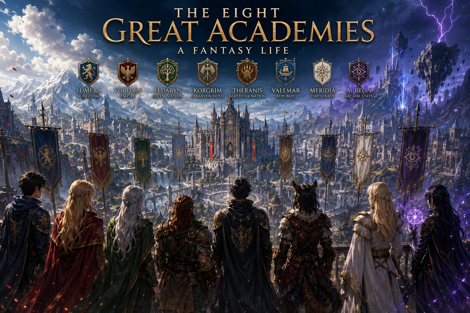 Cover art for The Eight Great Academies: A Fantasy Life, a fantasy scenario on AI Dungeon