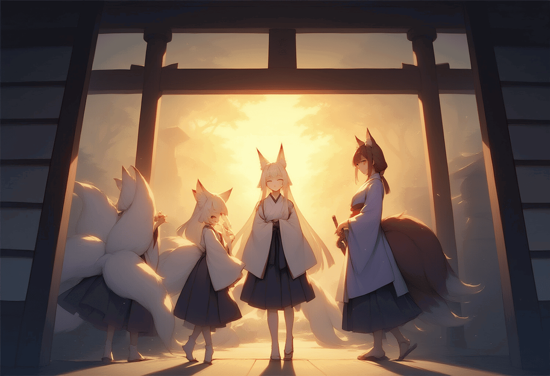 Cover art for remastered Etyma during the great human kitsune war , an etyma series scenario on AI Dungeon