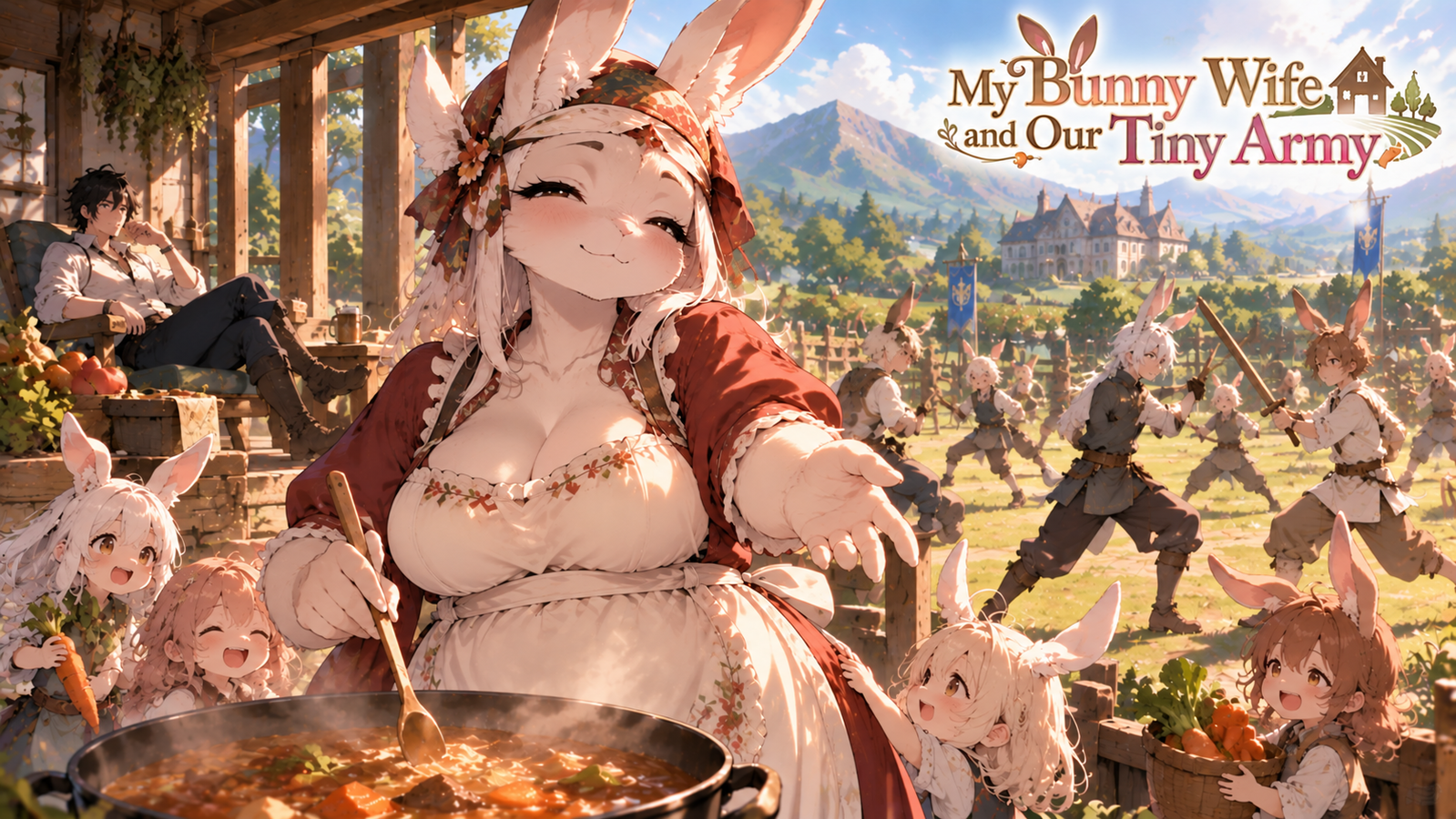 Cover art for My Bunny Wife and Our Tiny Army, a comedy scenario on AI Dungeon