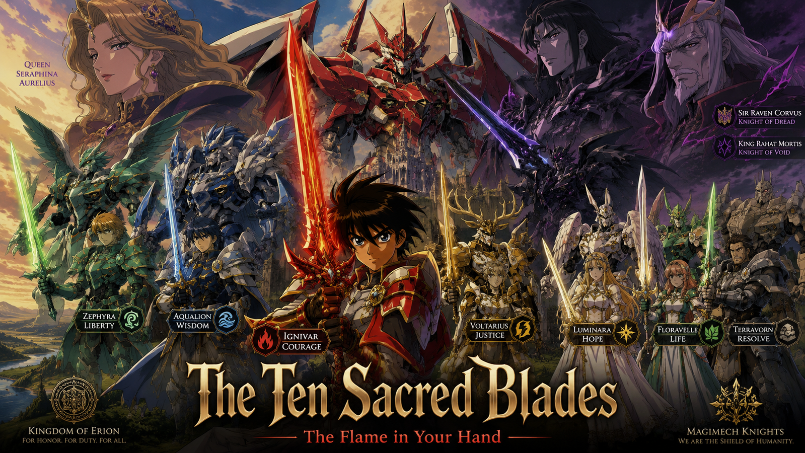 Cover art for The Ten Sacred Blades: The Flame in Your Hand, a fantasy scenario on AI Dungeon