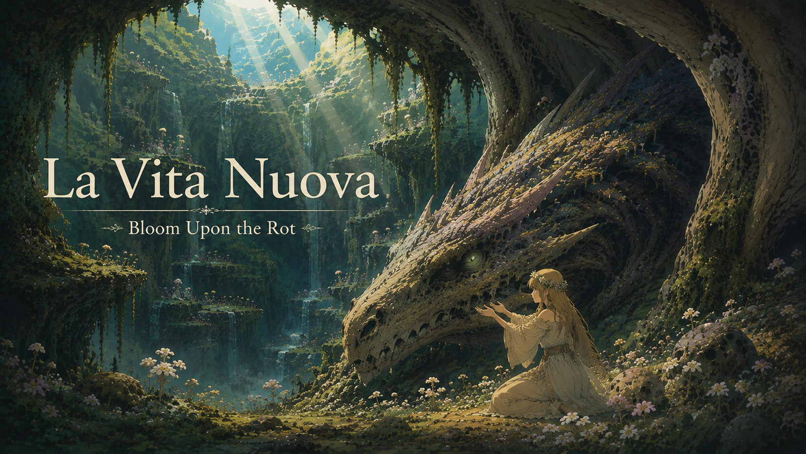 Cover art for La Vita Nuova: Bloom Upon the Rot, a dragon scenario on AI Dungeon