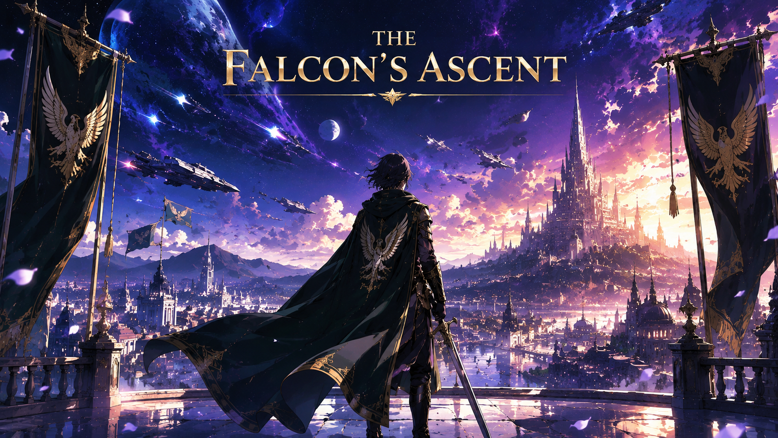Cover art for The Falcon's Ascent, a space scenario on AI Dungeon