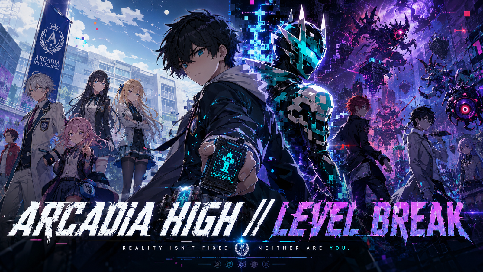 Cover art for ARCADIA HIGH // LEVEL BREAK, a game scenario on AI Dungeon