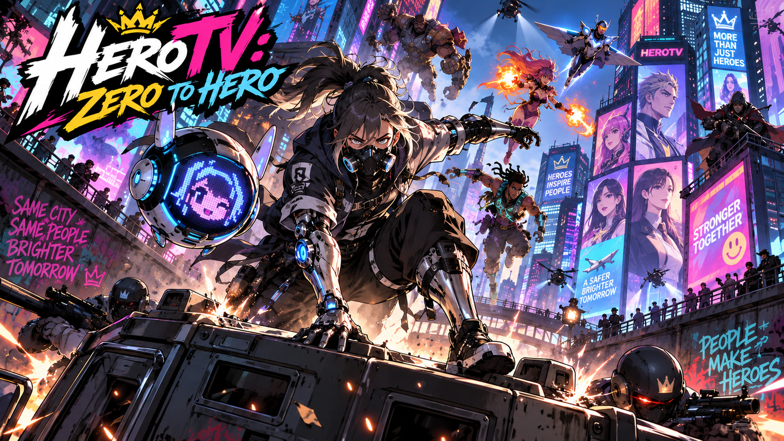 Cover art for HeroTV: ZERO TO HERO, a superhero scenario on AI Dungeon
