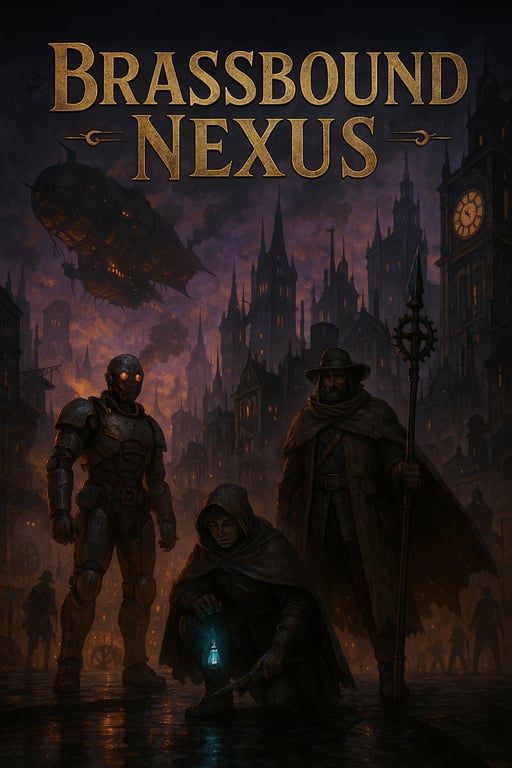 Cover art for The Brassbound Nexus, a clockwork scenario on AI Dungeon