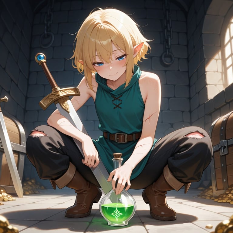 Cover art for Smug Elf Drinks the Wrong Potion, a fantasy scenario on AI Dungeon