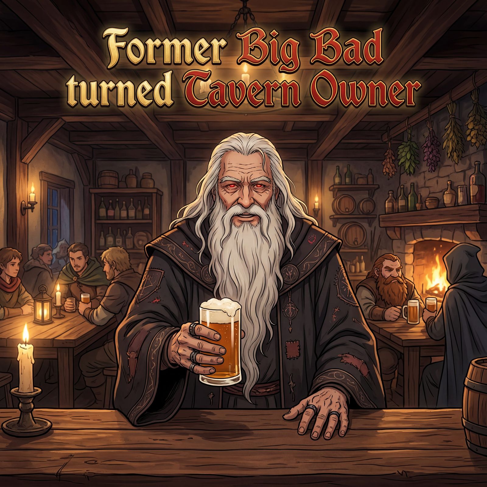 Cover art for Former Fantasy Big Bad turned Tavern Owner. Now the Hero needs help ðŸŽ, a slice of life scenario on AI Dungeon
