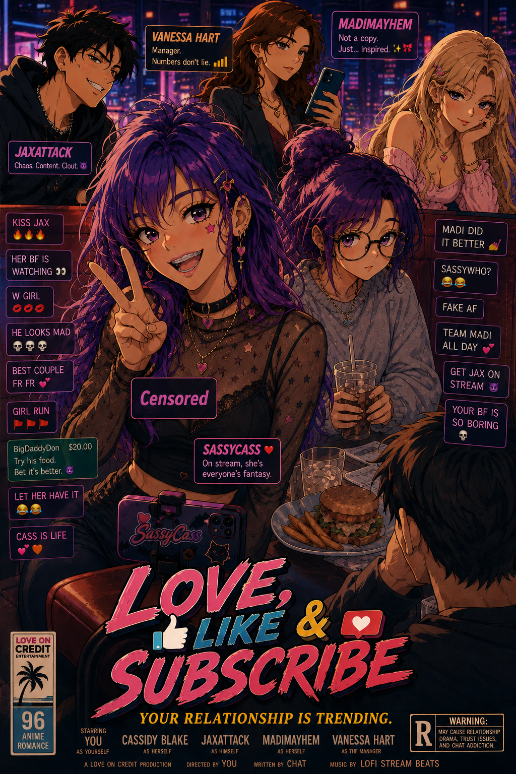 Cover art for Love, Like, & Subscribe, a toxic scenario on AI Dungeon