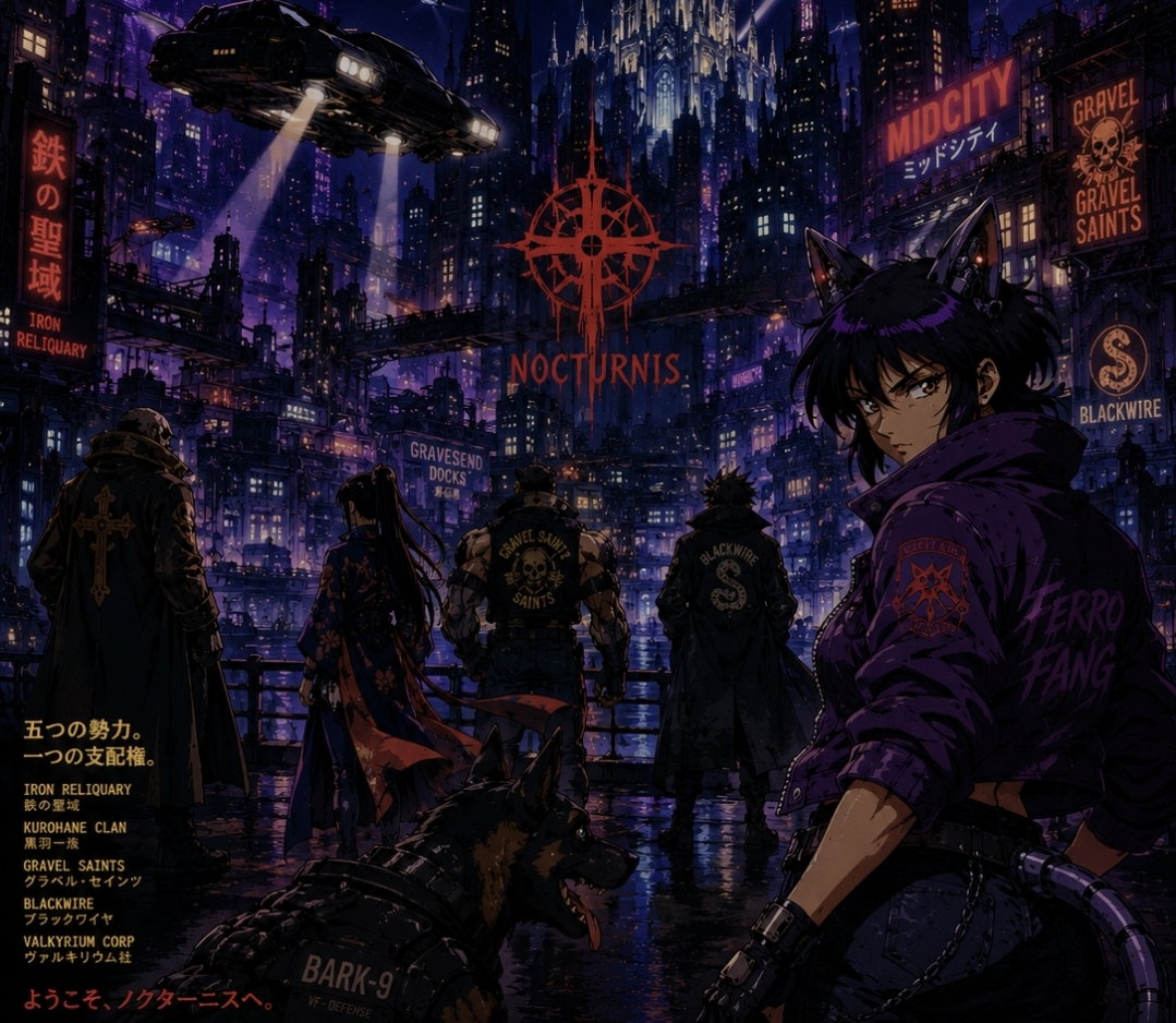Cover art for Nocturnis, a cyberpunk scenario on AI Dungeon