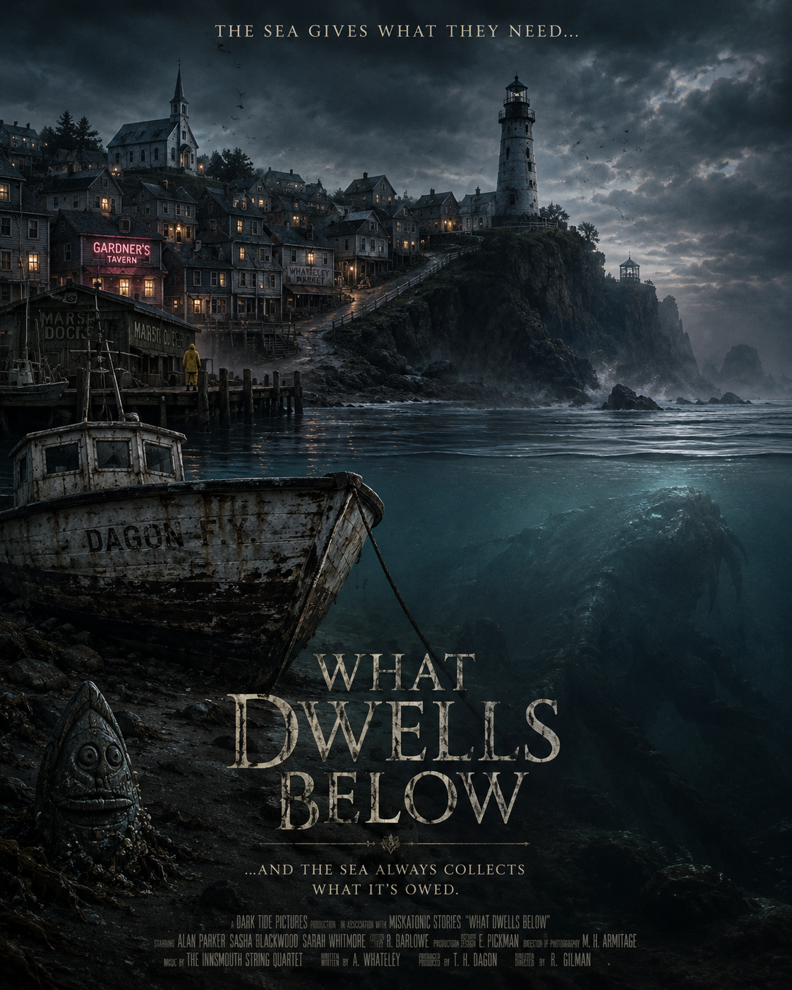 Cover art for What Dwells Below, a lovecraftian scenario on AI Dungeon