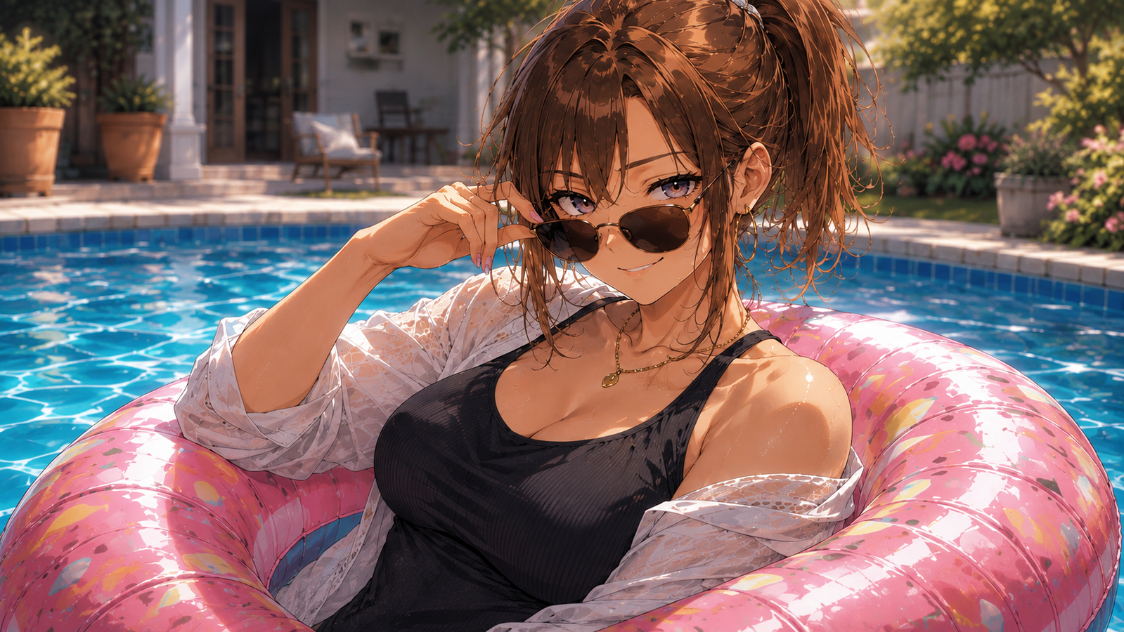 Cover art for She "Borrowed" My Pool, a romance scenario on AI Dungeon