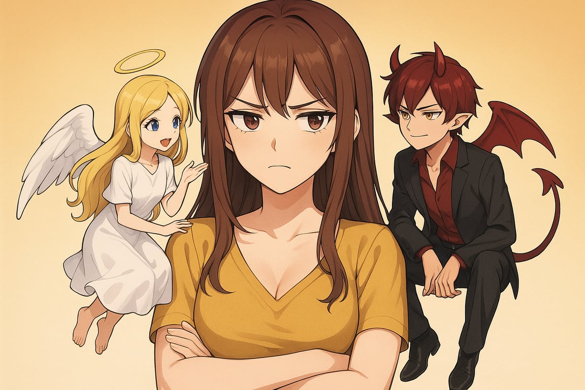 Cover art for Shoulder Wars: Heaven, Hell, and You, a comedy scenario on AI Dungeon
