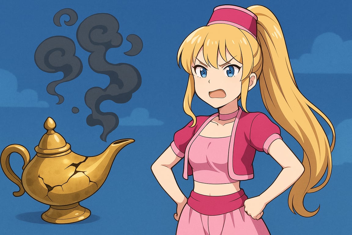 Cover art for Oops! My Jeannie Is Broken, a comedy scenario on AI Dungeon