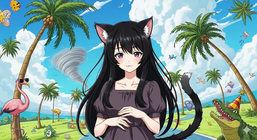 Cover art for Nyaurora, the florida catgirl, a catgirlization scenario on AI Dungeon