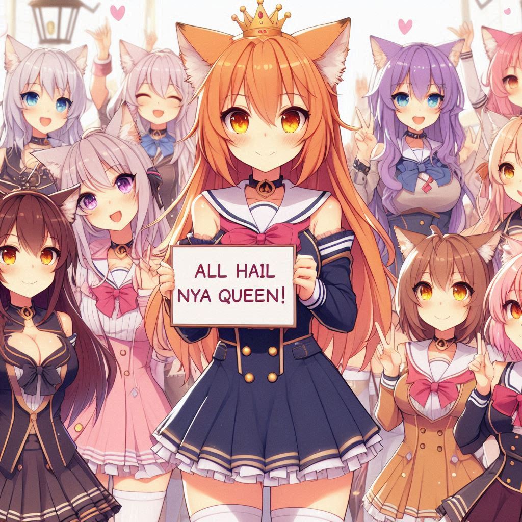 Cover art for All hail nya queen!, a catgirl scenario on AI Dungeon