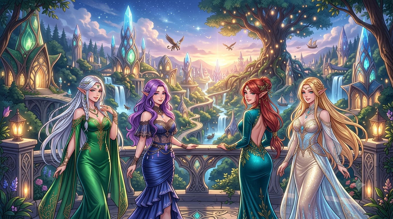 Cover art for Romantic fantasy: elven paradise, a fantasy scenario on AI Dungeon