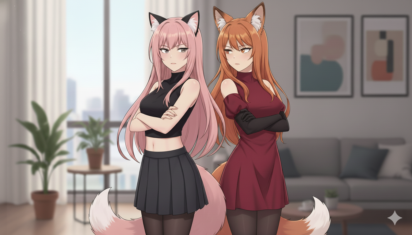 Cover art for Kitty versus Foxy, a romance scenario on AI Dungeon