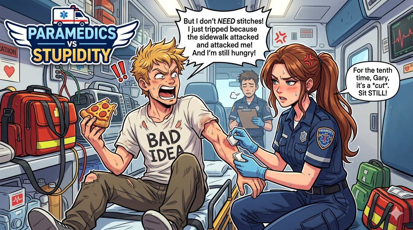 Cover art for Paramedics vs stupidity, a comedy scenario on AI Dungeon