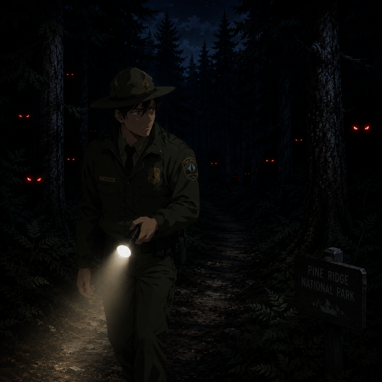 Cover art for Tall Pines Lake Park, a horror scenario on AI Dungeon