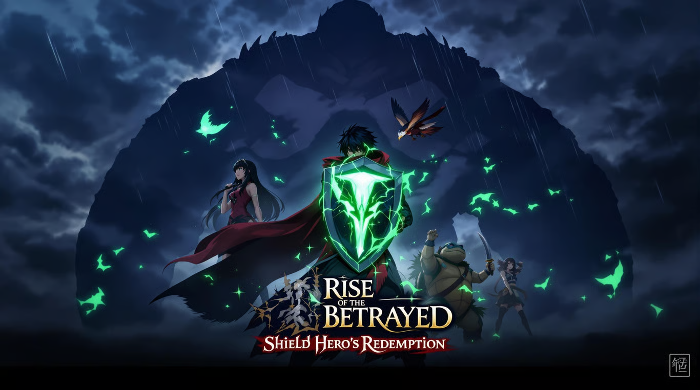 Cover art for Rise of the Betrayed: Shield Hero's Redemption, an isekai scenario on AI Dungeon